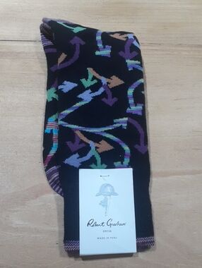 Robert Graham Men’s Black Arrow Pattern Crew Socks "Tico" NEW